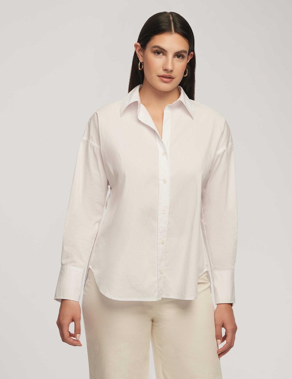 Hauts Anne Klein Poplin Button-Down Long Sleeve Blouse   | NLQ-7095016